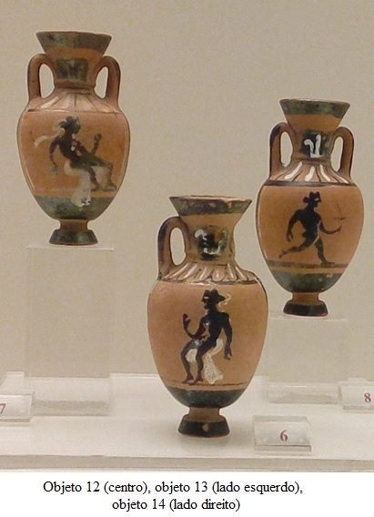 Duas ânforas panatenaicas, um fragmento de ânfora panatenaica, três miniaturas e uma ânfora de figuras negras
