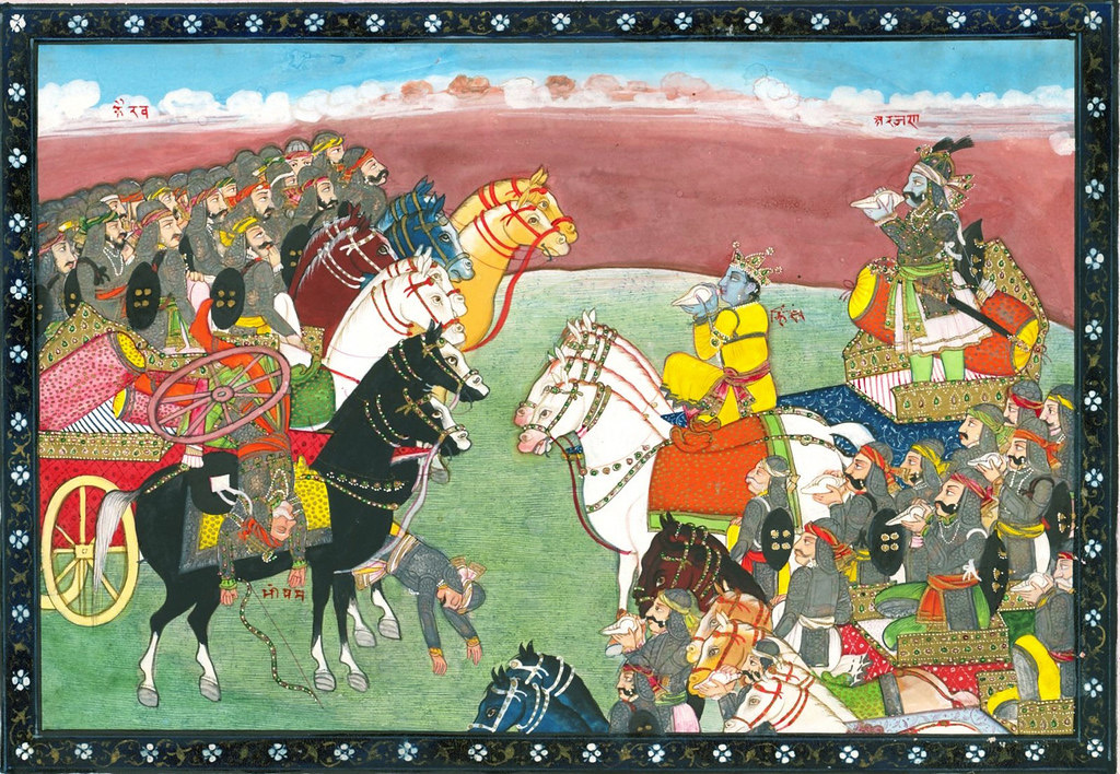 Quadro “Queda de Bhishma”, miniatura do Kangra tardio (séc. XIX).